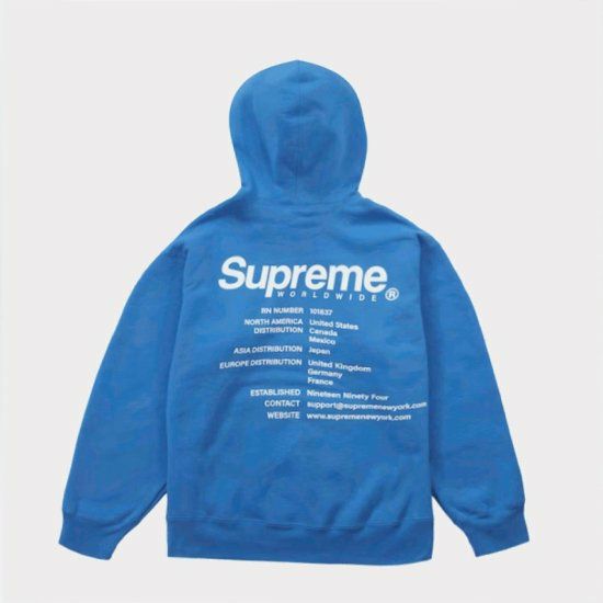 Supreme フード付きパーカー 青 Supreme シュプリーム 2023SS Worldwide Hooded Sweatshirt ワールド