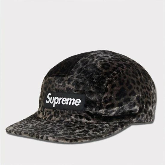 Supreme 2024SS | レオパードベルベットキャンプキャップ ブラック 