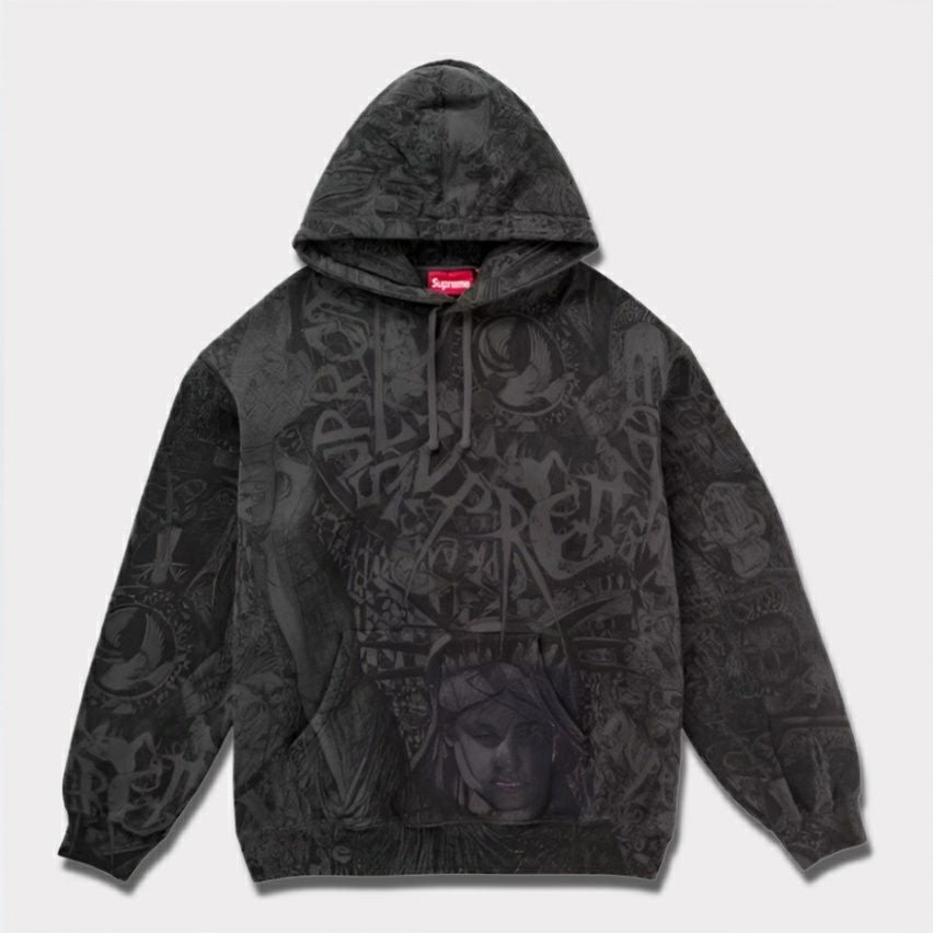 ヤマ様 SUPREME ブラック パーカー ロゴラメ入り SUPREME x Hysteric Glamour】Thermal Lined Zip Up Hoodie 黒