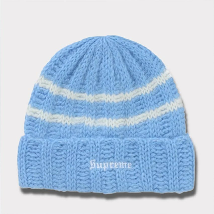 Supreme Umbro ニット帽　ビーニー　水色　白 Supreme シュプリーム 2024AW Brushed Stripe Beanie ブラッシュ