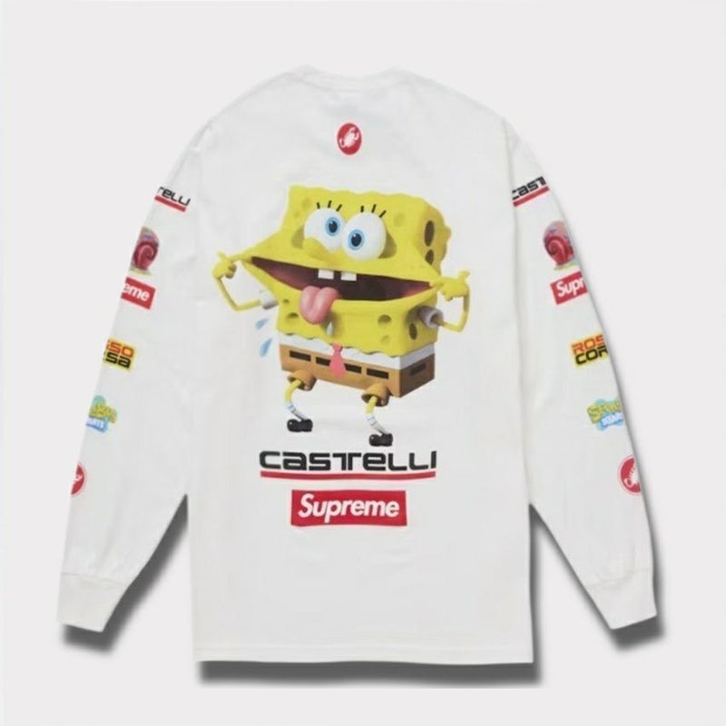 Supreme シュプリーム 2025SS SpongeBob Castelli Racing L/S Tee スポンジボブカステリレーシングロングスリーブTシャツ　ホワイト 白