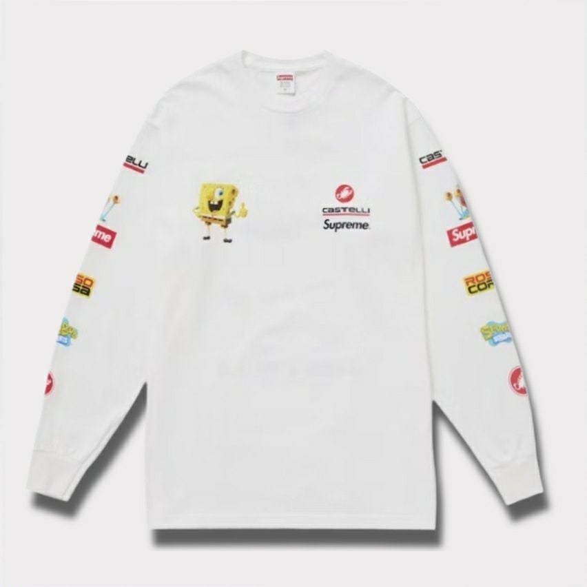 Supreme シュプリーム 2025SS SpongeBob Castelli Racing L/S Tee スポンジボブカステリレーシングロングスリーブTシャツ　ホワイト 白1