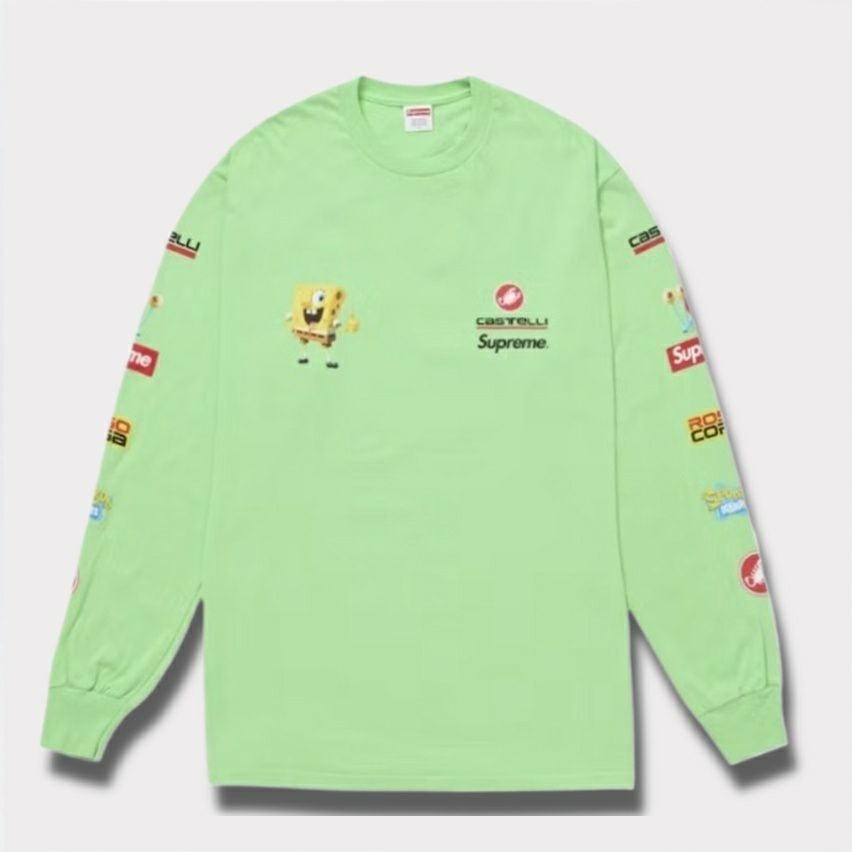 Supreme シュプリーム 2025SS SpongeBob Castelli Racing L/S Tee スポンジボブカステリレーシングロングスリーブTシャツ　ライム1