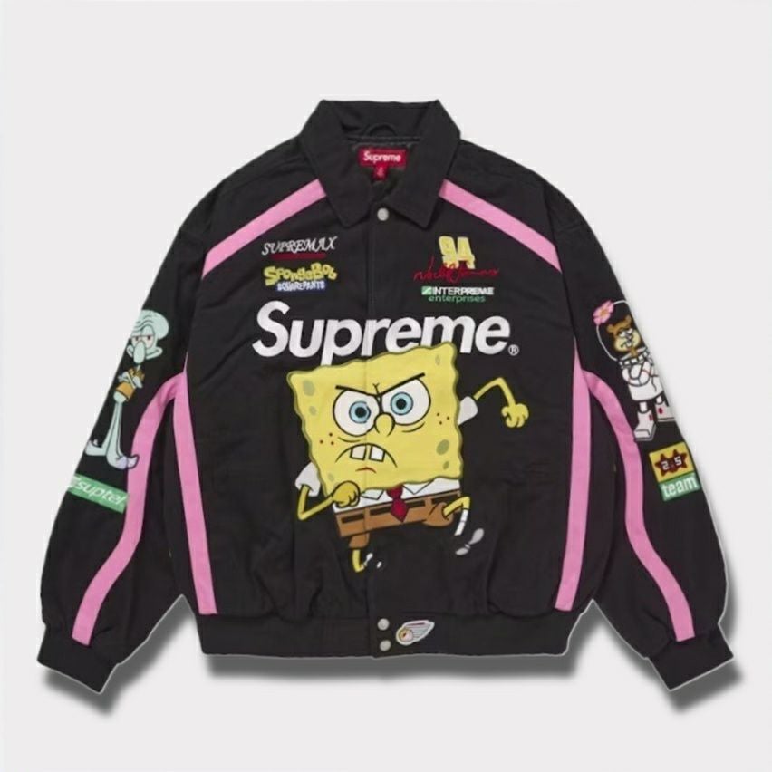  Supreme シュプリーム 2025SS SpongeBob SquarePants Jeff Hamilton Racing Jacket スポンジボブスクエアパンツジェフハミルトンレーシングジャケット　ブラック 黒