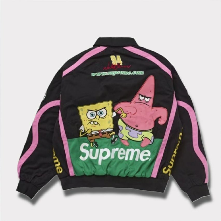  Supreme シュプリーム 2025SS SpongeBob SquarePants Jeff Hamilton Racing Jacket スポンジボブスクエアパンツジェフハミルトンレーシングジャケット　ブラック 黒1