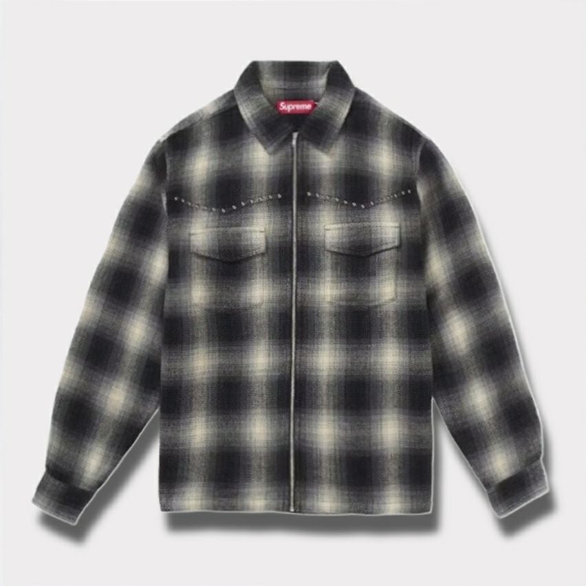 Supreme シュプリーム 2025AW Studded Shadow Plaid Zip Up Shirt スタッズ シャドウプレイド ジップアップシャツ ブラック