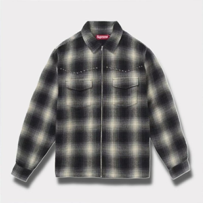 Supreme シュプリーム 2025AW Studded Shadow Plaid Zip Up Shirt スタッズ シャドウプレイド ジップアップシャツ ブラック