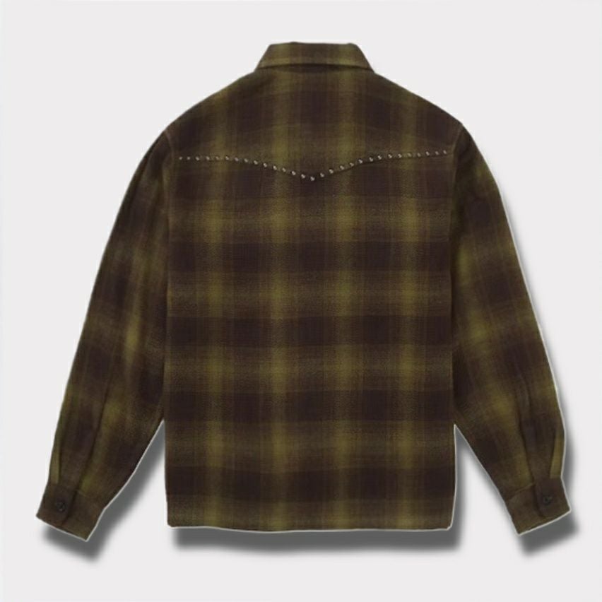 Supreme シュプリーム 2025AW Studded Shadow Plaid Zip Up Shirt スタッズ シャドウプレイド ジップアップシャツ オリーブ1