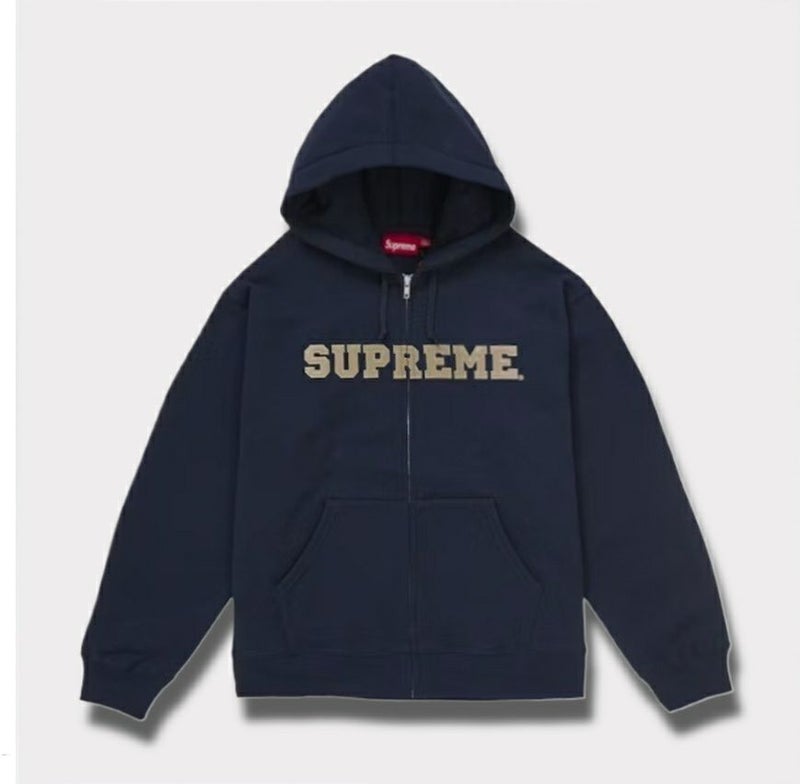Supreme シュプリーム 2025AW Collegiate Applique Zip Up Hooded Sweatshirt　カレッジエイト アップリケ ジップアップ フードパーカー ネイビー