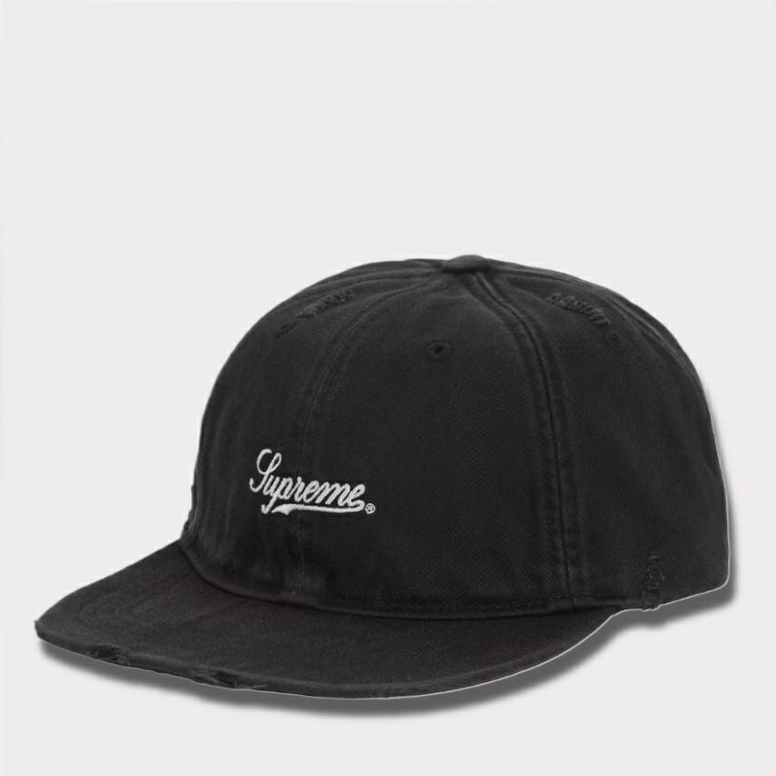 Supreme シュプリーム 2025AW Distressed Script 6-Panel　ディストレスト スクリプト 6パネルキャップ ブラック