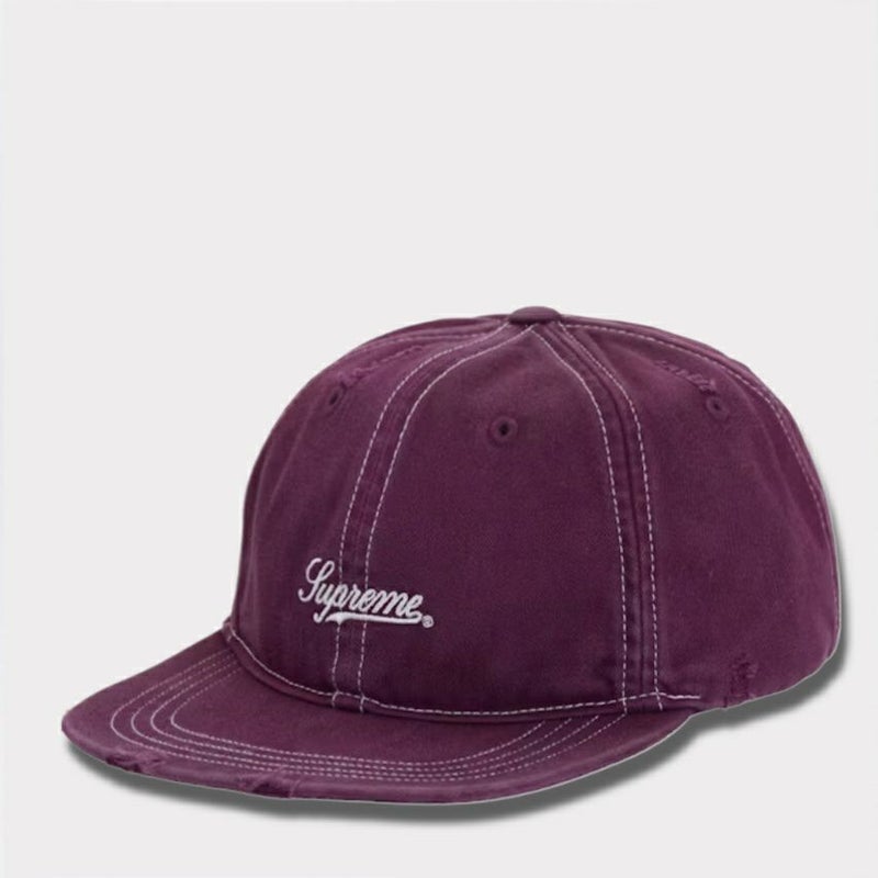 Supreme シュプリーム 2025AW Distressed Script 6-Panel　ディストレスト スクリプト 6パネルキャップ ダークパープル