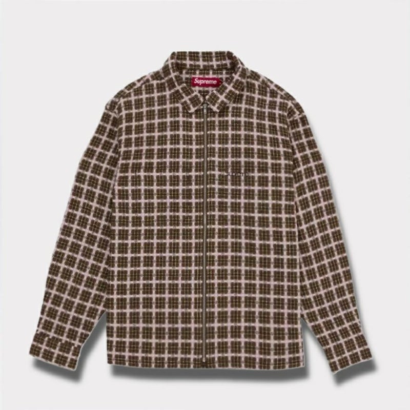 Supreme シュプリーム 2025AW Metallic Plaid Zip Up Shirt メタリック プレイド ジップアップ シャツ　ブラウン