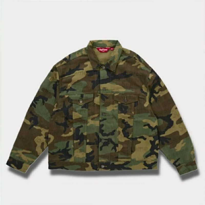 Supreme シュプリーム 2025AW Jacquard Logos Denim Trucker Jacket ジャカード ロゴ デニム トラッカー ジャケット ウッドランドカモ