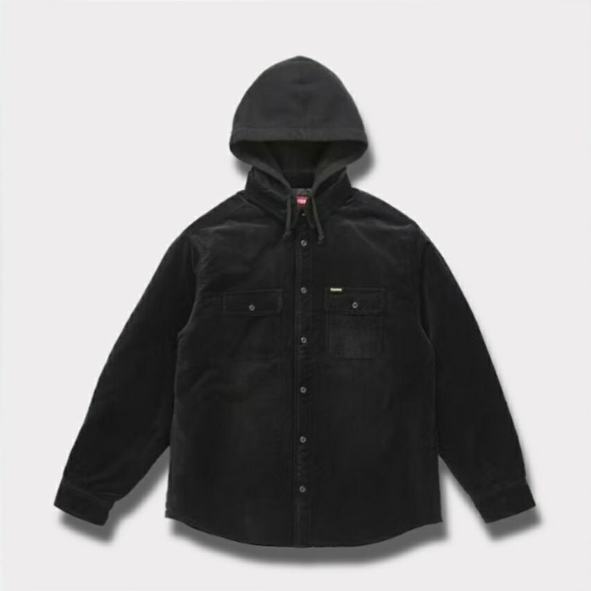Supreme シュプリーム 2025AW Quilted Lined Hooded Velvet Shirt キルティング ラインド フード ベルベット シャツ ブラック