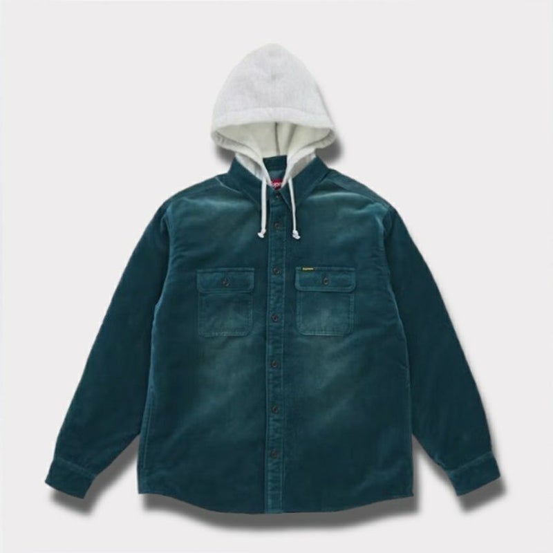  Supreme シュプリーム 2025AW Quilted Lined Hooded Velvet Shirt キルティング ラインド フード ベルベット シャツ ティール