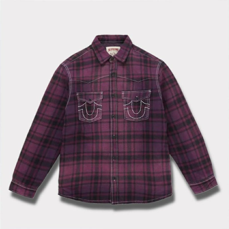  Supreme シュプリーム 2025AW True Religion Quilted Lined Plaid Flannel Shirt トゥルーリリジョン キルティング ラインド チェック フランネル シャツ　パープル