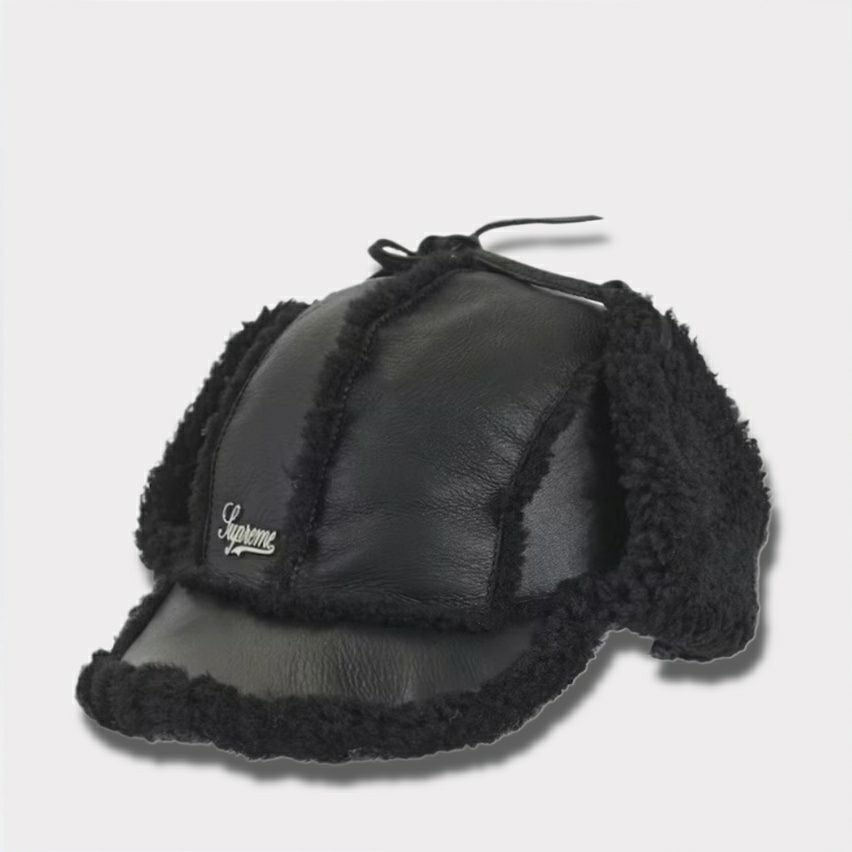 シュプリーム　耳当て付きキャップ　ブラック Supreme シュプリーム Shearling Lined Earflap CAP ムートン 耳当て