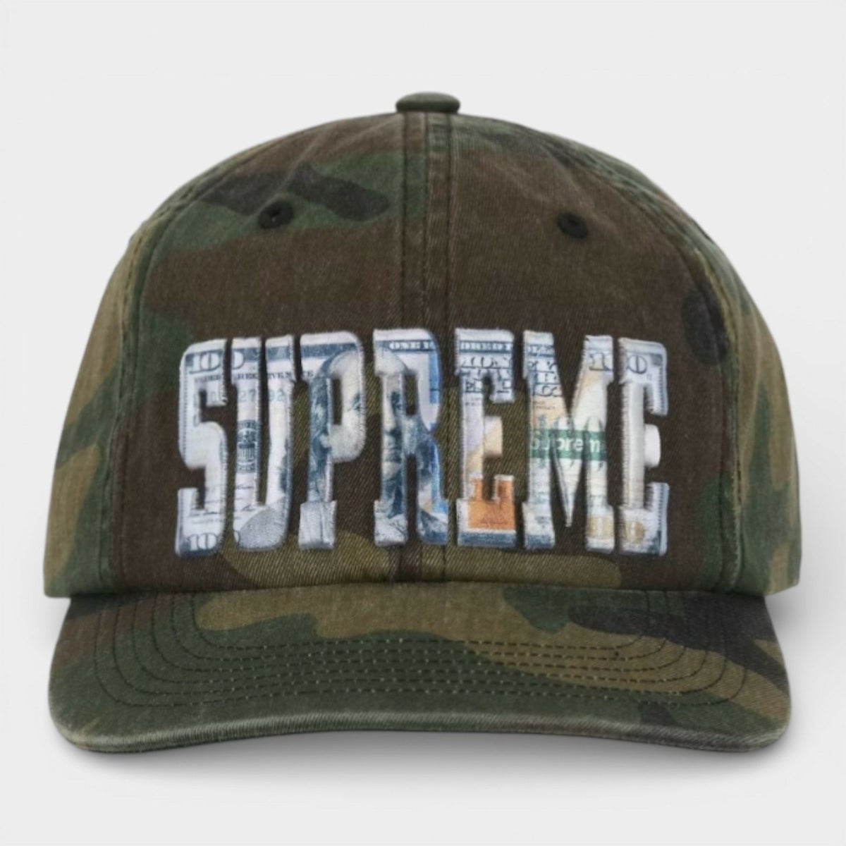  Supreme シュプリーム 2026SS Embroidered Money Logo 6-Panel Cap エンブロイダード マネーロゴ 6パネルキャップ ウッドランドカモ1