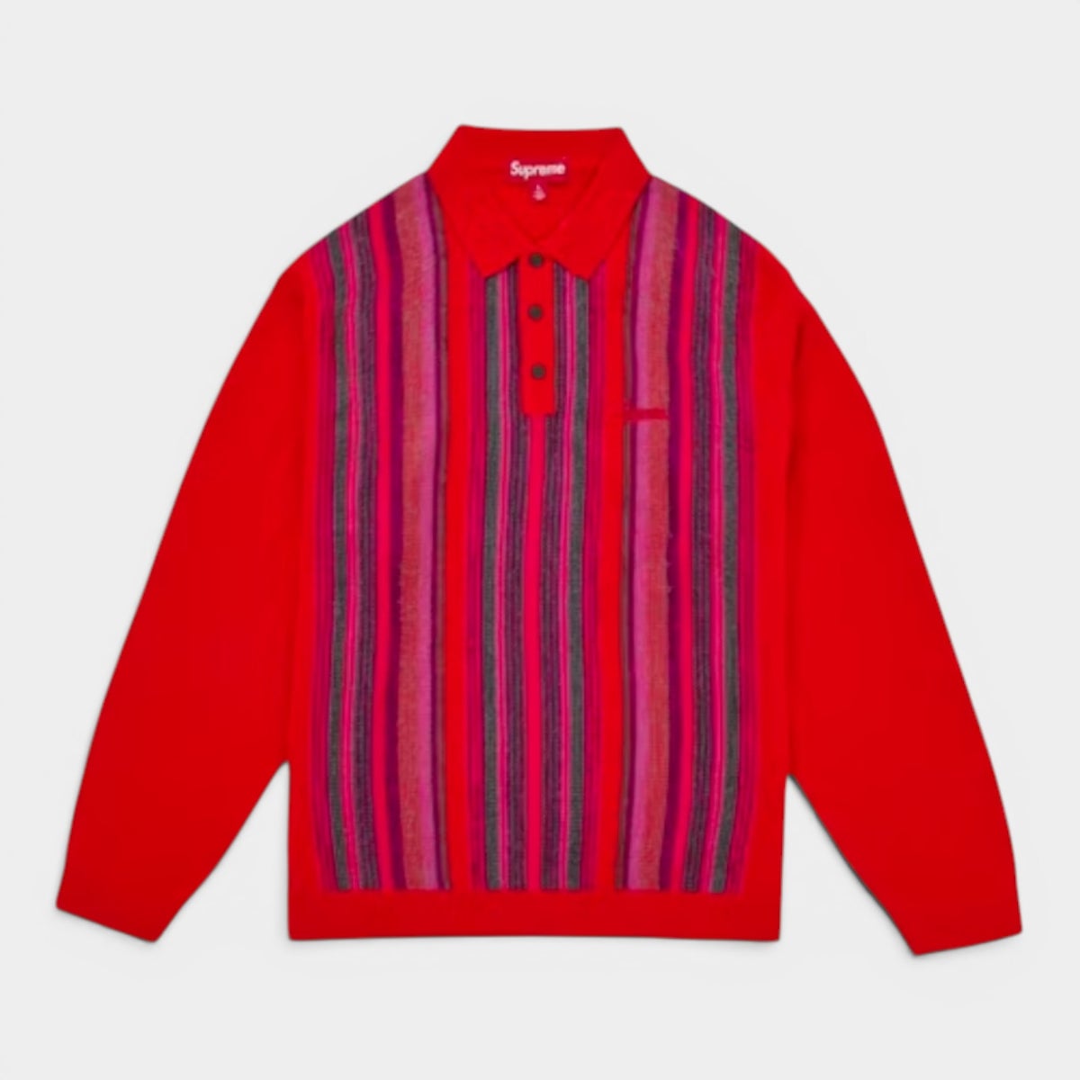  Supreme シュプリーム 2026SS Multi Stripe Polo Sweater マルチストライプポロセーター レッド