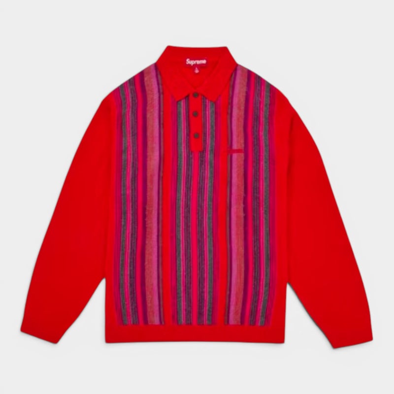  Supreme シュプリーム 2026SS Multi Stripe Polo Sweater マルチストライプポロセーター レッド