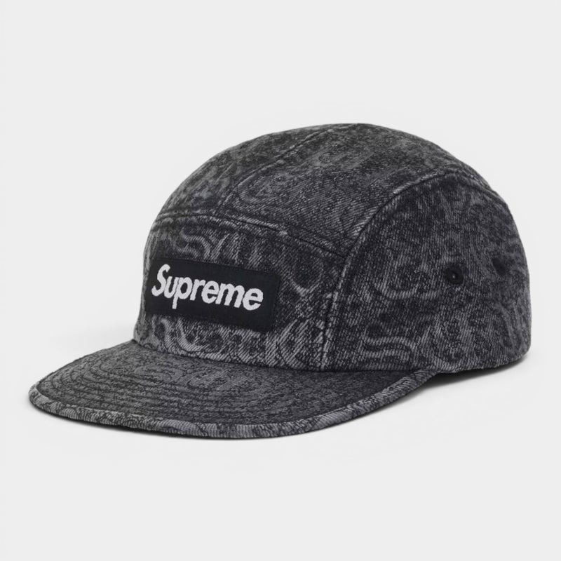 Supreme シュプリーム 2026SS Stitched Old English Denim Camp Cap　ステッチ オールドイングリッシュ デニムキャンプキャップ　ブラック