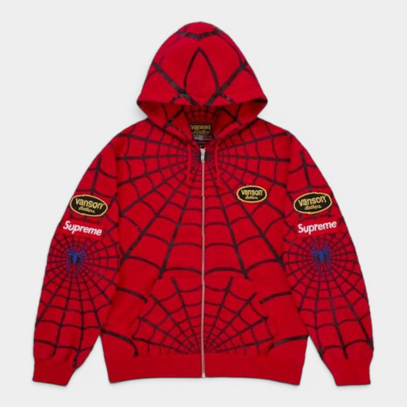  Supreme シュプリーム 2026SS Vanson Leathers Spider-Man Zip Up Hooded Sweatshirt　バンソンレザーズ スパイダーマンジップアップフーデッド スウェットパーカー レッド