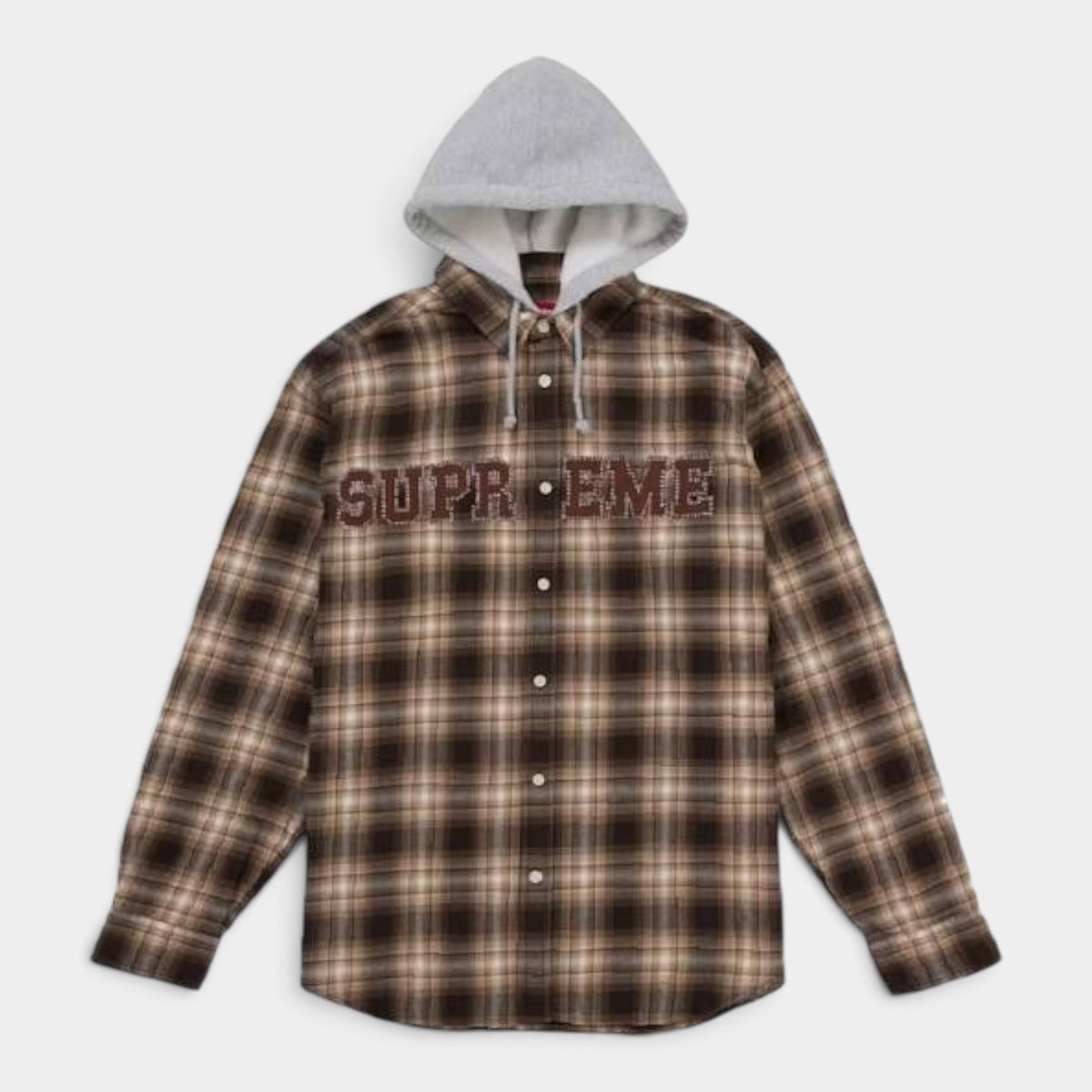 Supreme シュプリーム 2026AW Appliqué Hooded Flannel Shirt　アップリケフーデッド フランネルシャツ　ブラウン