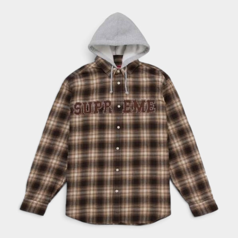  Supreme シュプリーム 2026AW Appliqué Hooded Flannel Shirt　アップリケフーデッド フランネルシャツ　ブラウン