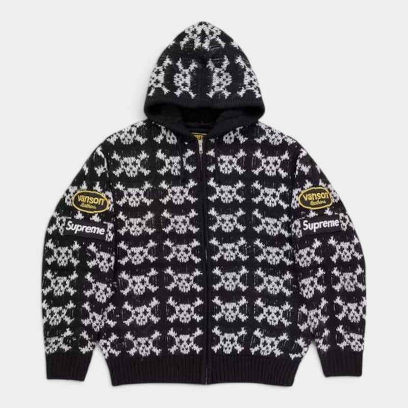  Supreme シュプリーム 2026AW Vanson Leathers Skull Zip Up Hooded Sweater バンソンレザーズ スカル ジップアップ フーデッド セーターブラック