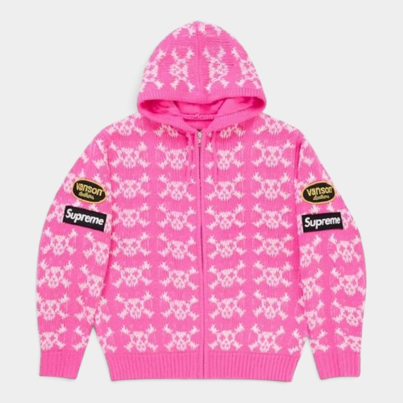 Supreme シュプリーム 2026AW Vanson Leathers Skull Zip Up Hooded Sweater バンソンレザーズ スカル ジップアップ フーデッド セーター ピンク