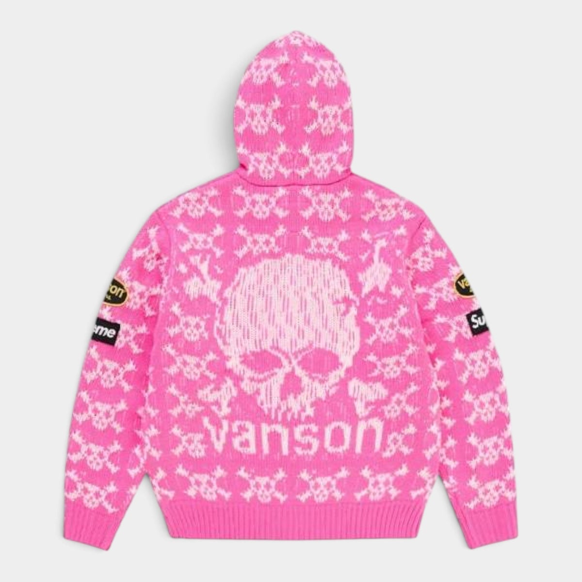 Supreme シュプリーム 2026AW Vanson Leathers Skull Zip Up Hooded Sweater バンソンレザーズ スカル ジップアップ フーデッド セーター ピンク1