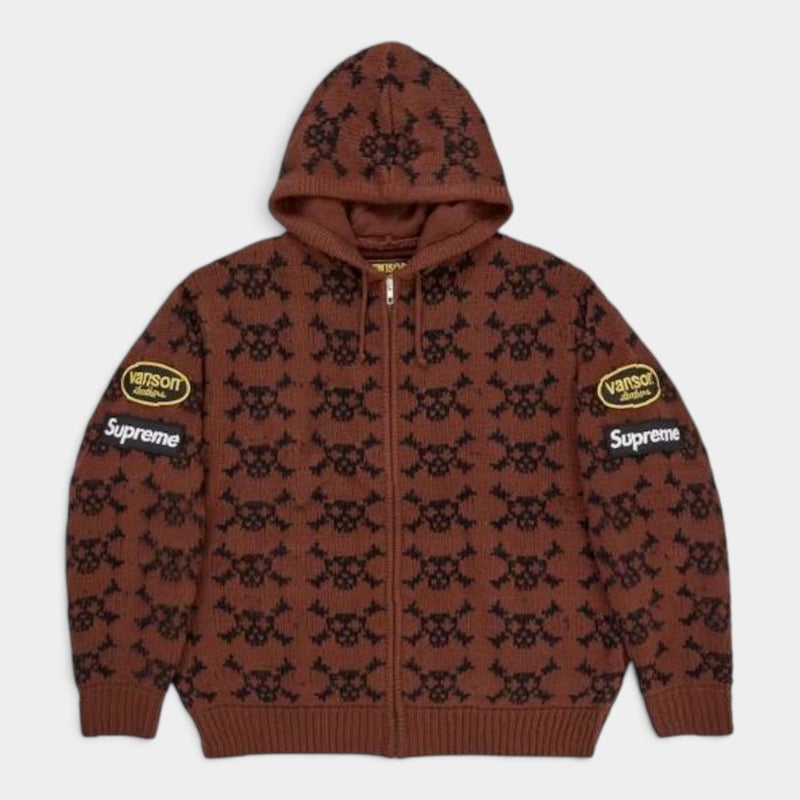 Supreme シュプリーム 2026AW Vanson Leathers Skull Zip Up Hooded Sweater バンソンレザーズ スカル ジップアップ フーデッド セーター ブラウン
