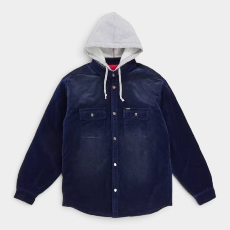 Supreme シュプリーム 2026AW Quilted Lined Hooded Velvet Snap Shirt　キルテッド ラインド フーデッド ベルベット スナップ シャツ　ネイビー