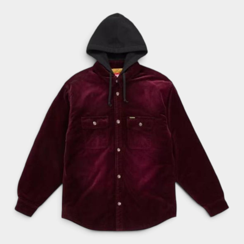 Supreme シュプリーム 2026AW Quilted Lined Hooded Velvet Snap Shirt　キルテッド ラインド フーデッド ベルベット スナップ シャツ　プラム